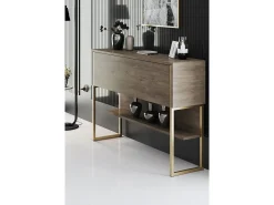 Consola Kailua Z120, Dorado|Nogal, 80x120x30cm, Con puertas