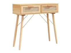 Consola marrón 80x30x75 cm Madera maciza de pino / ratán natural