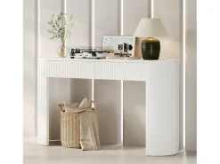Consola mesa 120x33x76cm - con 2 cajones - Esquinas redondeadas - MDF - Blanco