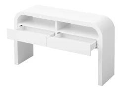 Consola mesa 120x35,5x76,5cm - con 2 cajones - Esquinas redondeadas - estantes abiertos - MDF - Blanco