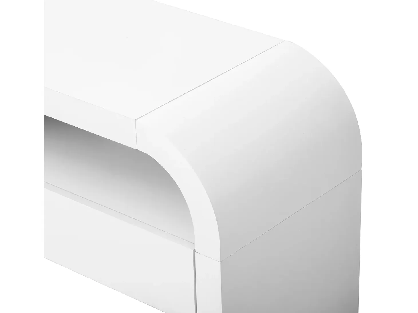 Consola mesa 120x35,5x76,5cm - con 2 cajones - Esquinas redondeadas - estantes abiertos - MDF - Blanco