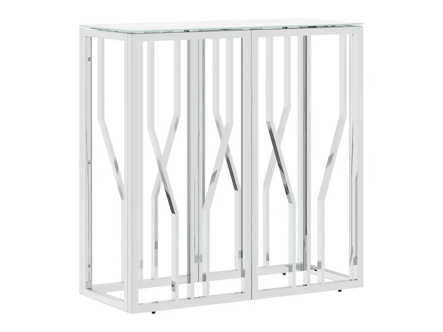Consola plateada 70x30x70 cm acero inoxidable y cristal