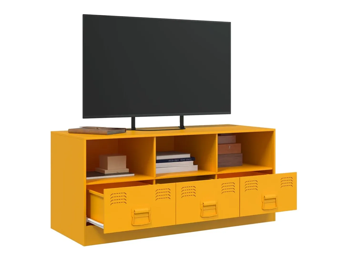 Dafina Mueble para TV de acero amarillo mostaza 99x39x44 cm