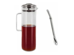 Decantador de té helado 1,5 litro + pajita de acero inoxidable con filtro