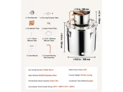 Destilador de Alcohol SucceBuy Kit de Destilación de Agua y Alcohol sin Gas de 30 L en Acero Inoxidable