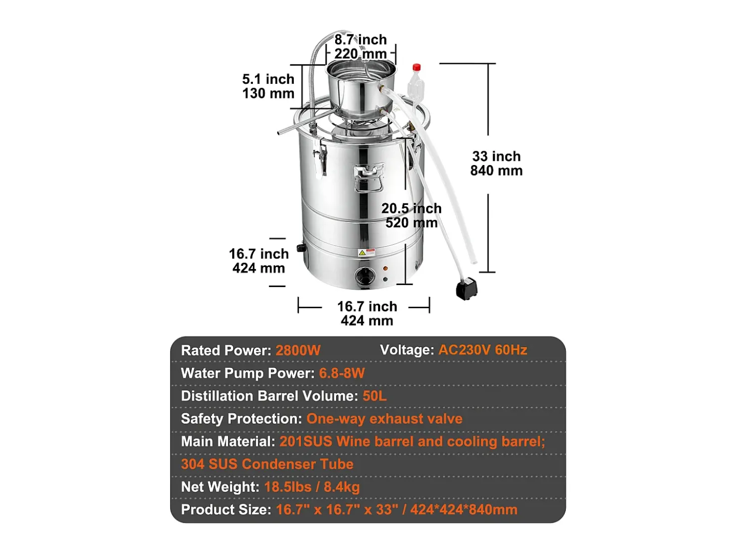 Destilador de Alcohol SucceBuy, 49 L, con Tanque Thumper y Bomba de Agua, Destilación Eficaz para el Hogar y la Artesanía