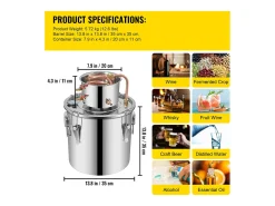 Destilador de Alcohol SucceBuy 32 L, Equipo de Destilación de Alcohol en Acero Inoxidable