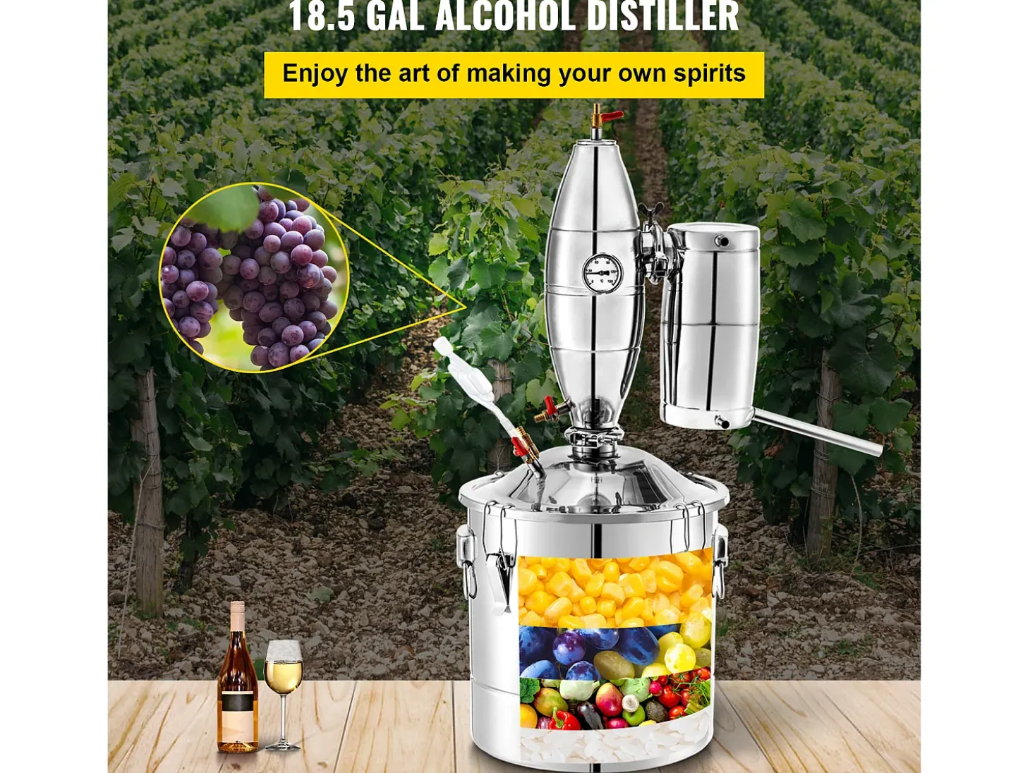Destilador de Alcohol SucceBuy 70L, Alambique Moonshine, Caldera de Vino para uso Doméstico