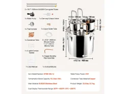 Destilador de Alcohol SucceBuy Destilador de Agua sin Gas de 50 L con Barril Thumper y Bomba de Agua
