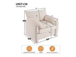 Diseño moderno, tela de chenilla, sillón extragrande, sillón decorativo, sofá individual, beige