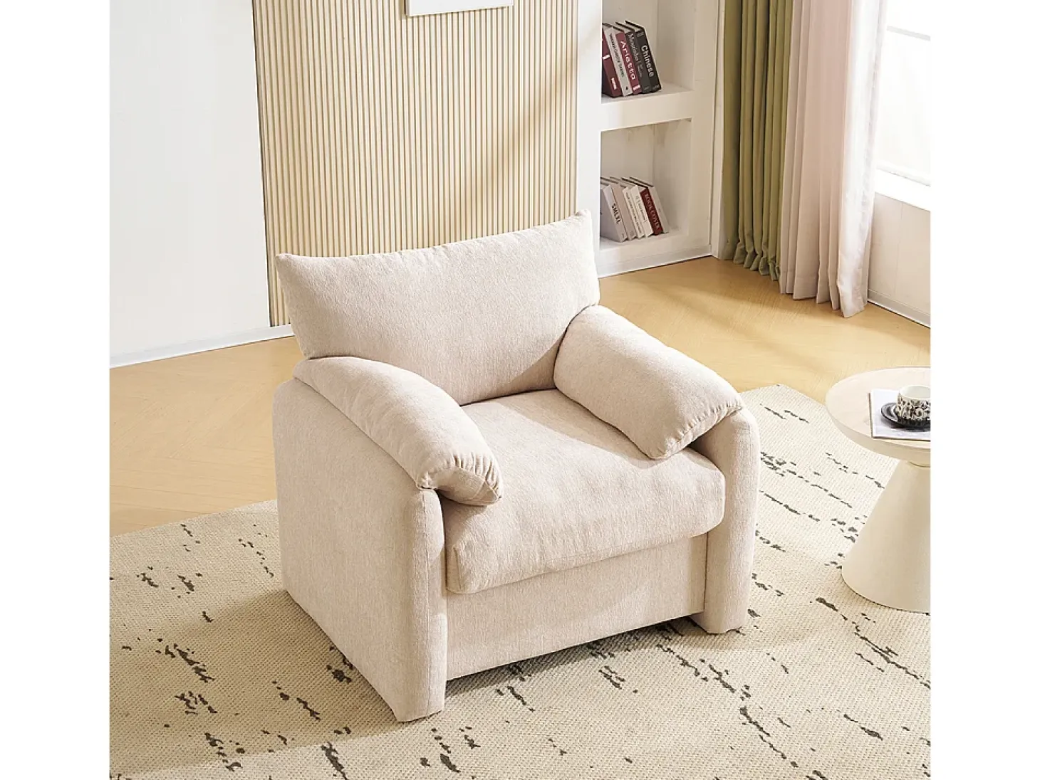 Diseño moderno, tela de chenilla, sillón extragrande, sillón decorativo, sofá individual, beige