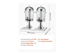 Dispensador de Bebidas SucceBuy, Capacidad 2x 8 L, Fuente de Agua de Acero Inoxidable y Plástico, Dispensador de Zumo, Limonada, Té Helado y Café