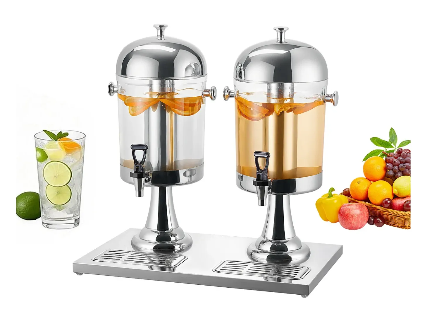 Dispensador de Bebidas SucceBuy, Capacidad 2x 8 L, Fuente de Agua de Acero Inoxidable y Plástico, Dispensador de Zumo, Limonada, Té Helado y Café