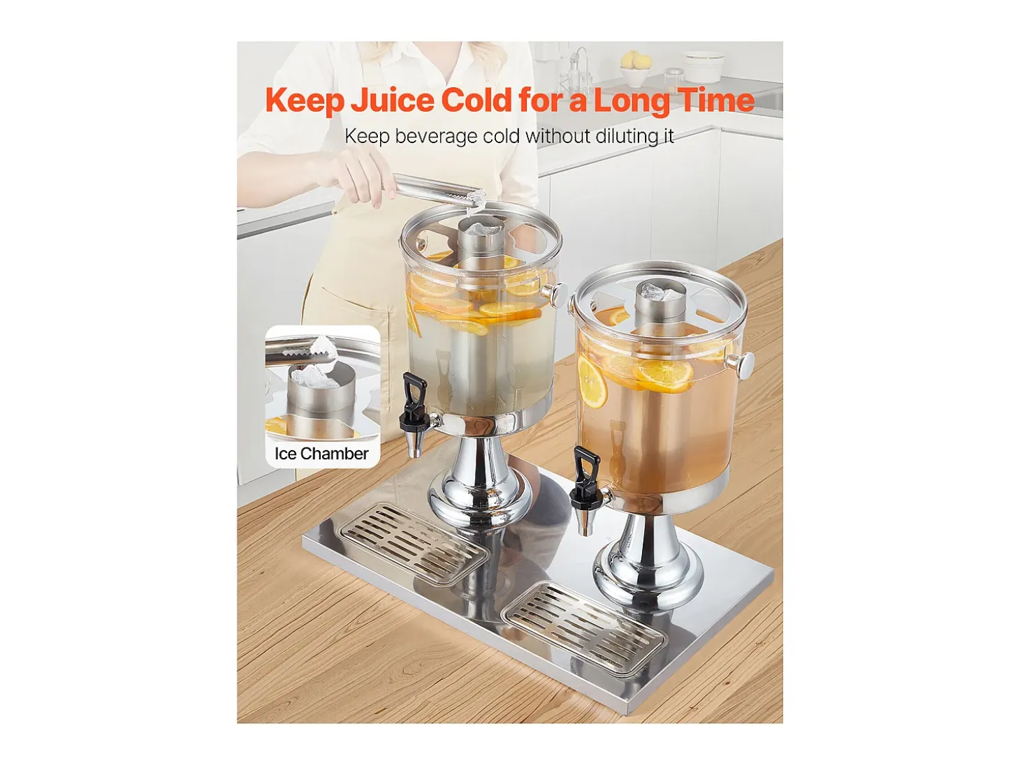 Dispensador de Bebidas SucceBuy, Capacidad 2x 8 L, Fuente de Agua de Acero Inoxidable y Plástico, Dispensador de Zumo, Limonada, Té Helado y Café