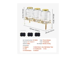 Dispensador de Bebidas SucceBuy, Capacidad de 8 L, 3 Unidades, Fuente de Agua de Cristal, Dispensador de Agua, Zumo, Limonada y Té Helado, para Cafeterías