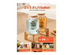 Dispensador de Bebidas SucceBuy, Capacidad de 3,8 L, 2 Unidades, Fuente de Agua de Cristal, Dispensador de Agua, Zumo, Limonada y Té Helado, para Café