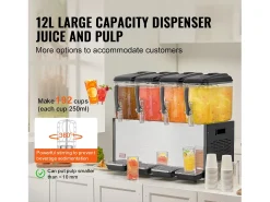 Distribuidor de Bebidas Comerciales SucceBuy 12 L x 4 Depósitos Distribuidor de Bebidas Heladas y Jugos Fríos