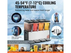 Distribuidor de Bebidas Comerciales SucceBuy 12 L x 4 Depósitos Distribuidor de Bebidas Heladas y Jugos Fríos
