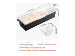 Distribuidor de Especias Refrigerado SucceBuy, con 4 Compartimentos y Tapa, 50,3x16,5x11,7 cm