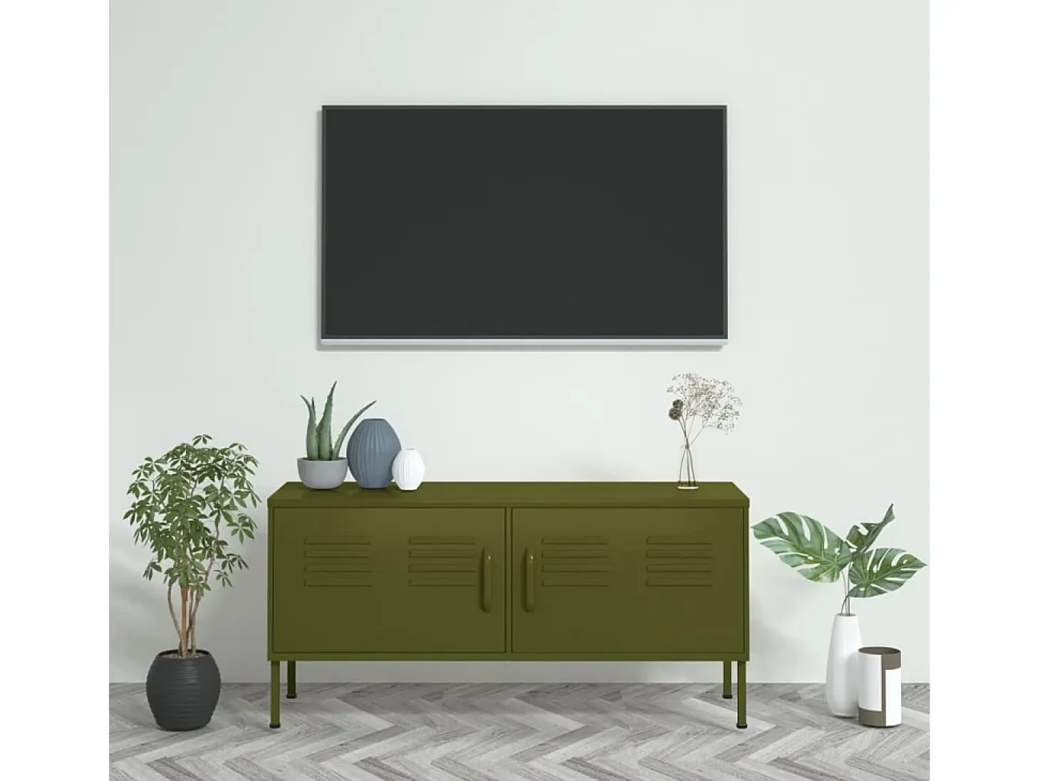 Drøbak Mueble para TV de acero verde oliva 105x35x50 cm