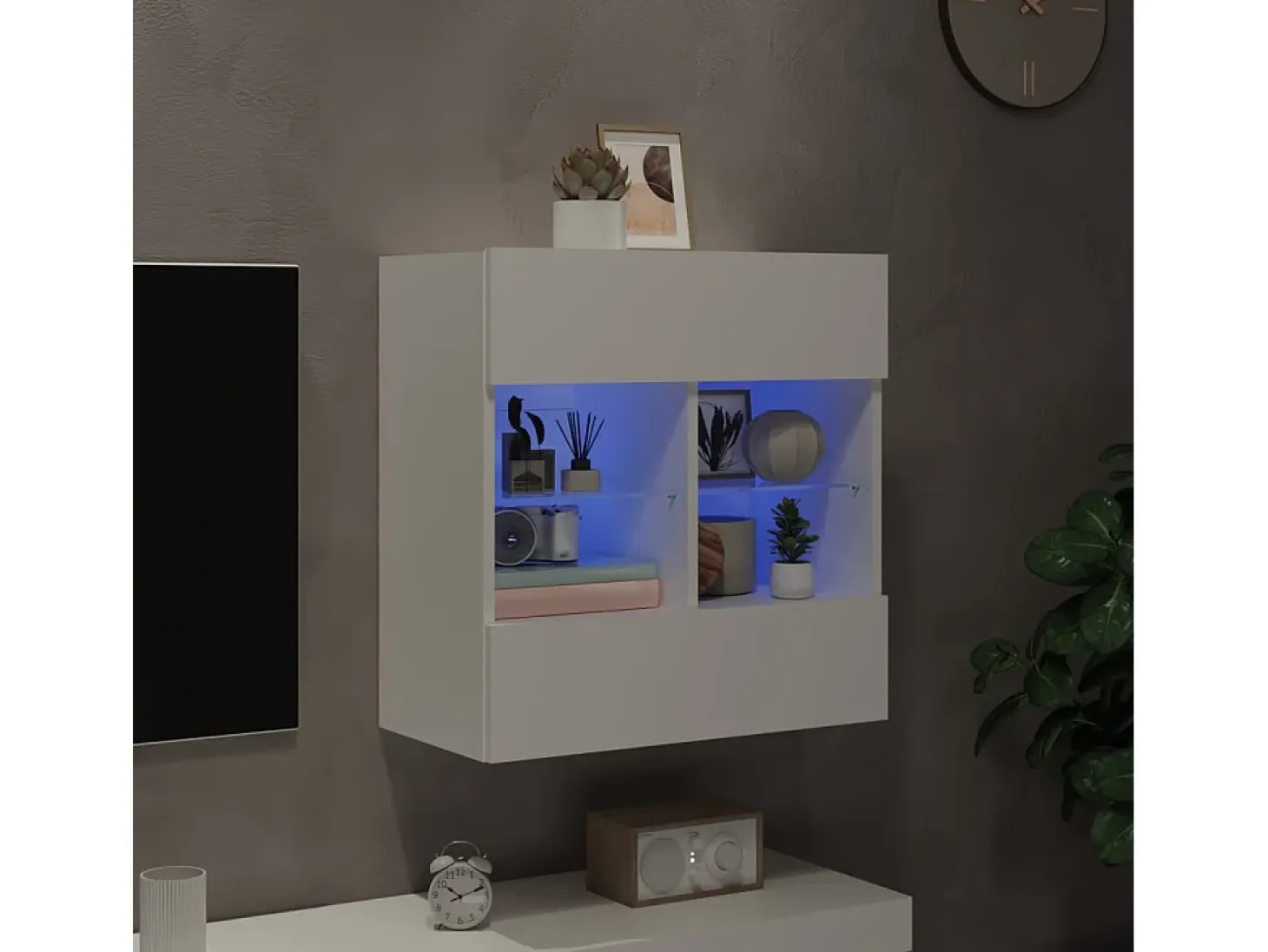 DuBois Mueble de TV de pared con luces LED blanco 58,5x30x60,5 cm
