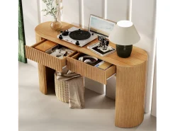 Elegante consola para recibidor - 120 x 33 x 76 cm - con 2 cajones + frontal curvado - MDF - natural