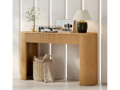 Elegante consola para recibidor - 120 x 33 x 76 cm - con 2 cajones + frontal curvado - MDF - natural