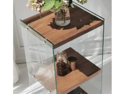 Elegante librería de madera maciza, 40 cm x 80 cm x 35 cm | Estantes de vidrio 100 % templado | Acabado natural | Almacenamiento con estilo