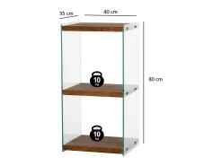 Elegante librería de madera maciza, 40 cm x 80 cm x 35 cm | Estantes de vidrio 100 % templado | Acabado natural | Almacenamiento con estilo