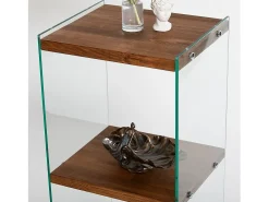 Elegante librería de madera maciza, 40 cm x 80 cm x 35 cm | Estantes de vidrio 100 % templado | Acabado natural | Almacenamiento con estilo