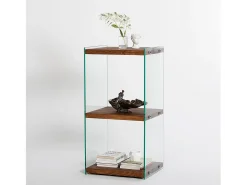 Elegante librería de madera maciza, 40 cm x 80 cm x 35 cm | Estantes de vidrio 100 % templado | Acabado natural | Almacenamiento con estilo