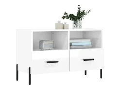 Erasmo Mueble de TV madera contrachapada blanco brillo 80x36x50 cm