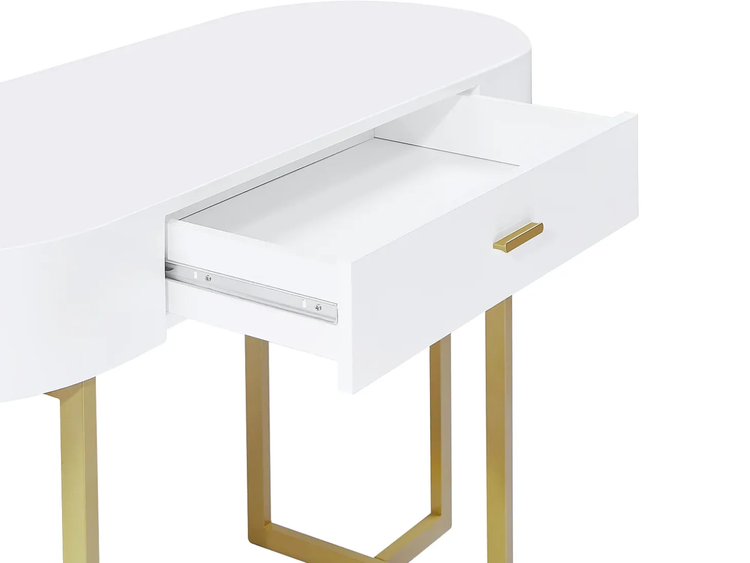 Escritorio consola con 1 cajón de MDF lacado y metal blanco y dorado - TORELI II