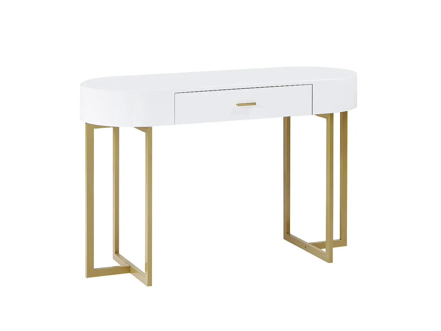Escritorio consola con 1 cajón de MDF lacado y metal blanco y dorado - TORELI II