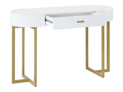 Escritorio consola con 1 cajón de MDF lacado y metal blanco y dorado - TORELI II