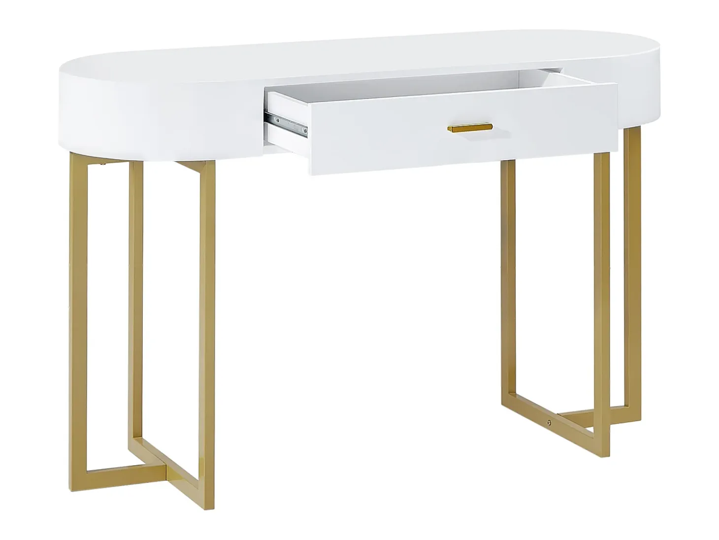 Escritorio consola con 1 cajón de MDF lacado y metal blanco y dorado - TORELI II