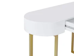 Escritorio consola con 1 cajón de MDF lacado y metal blanco y dorado - TORELI II