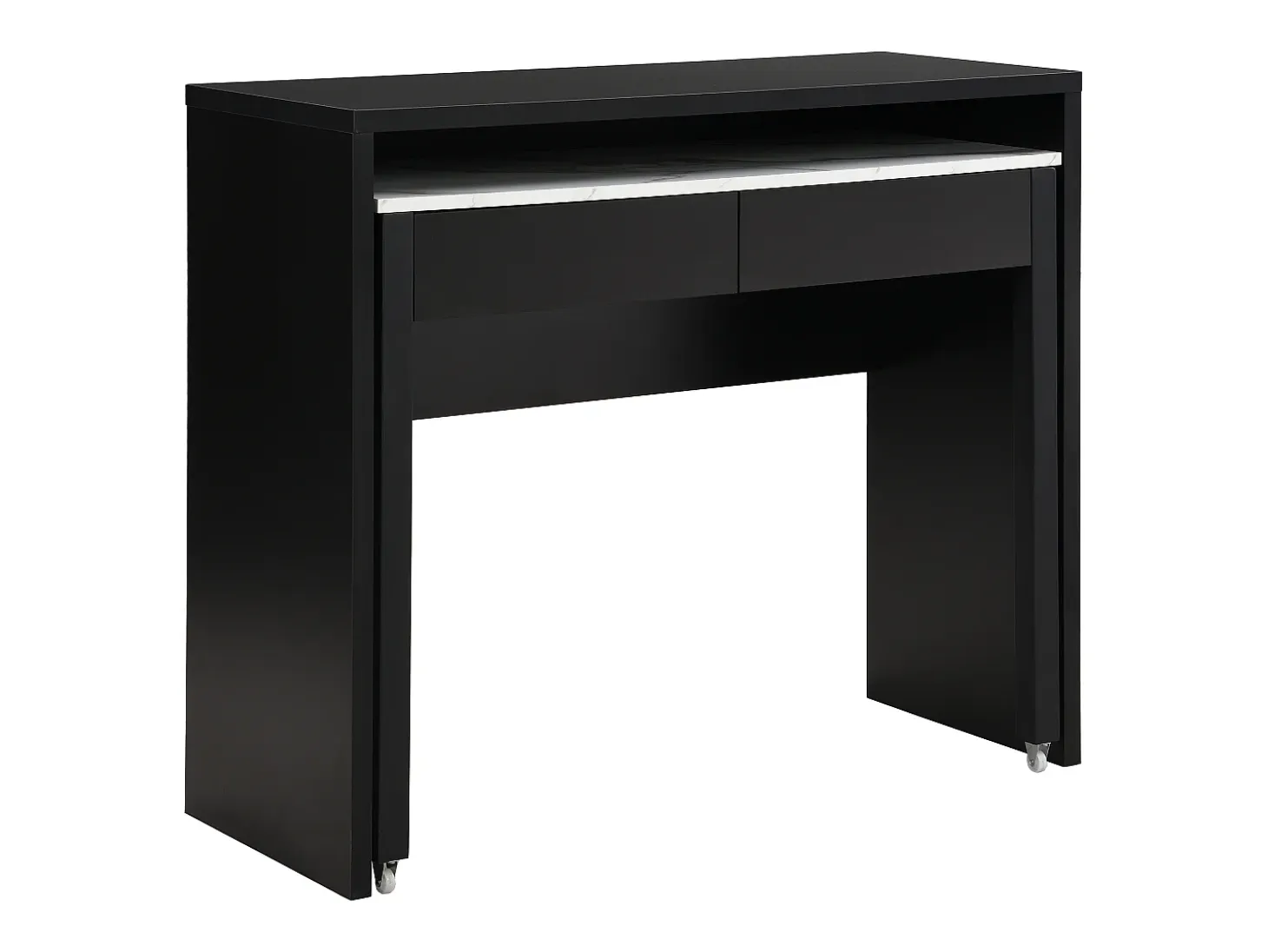 Escritorio consola extensible con 2 cajones negro y efecto mármol blanco - LOAVIA