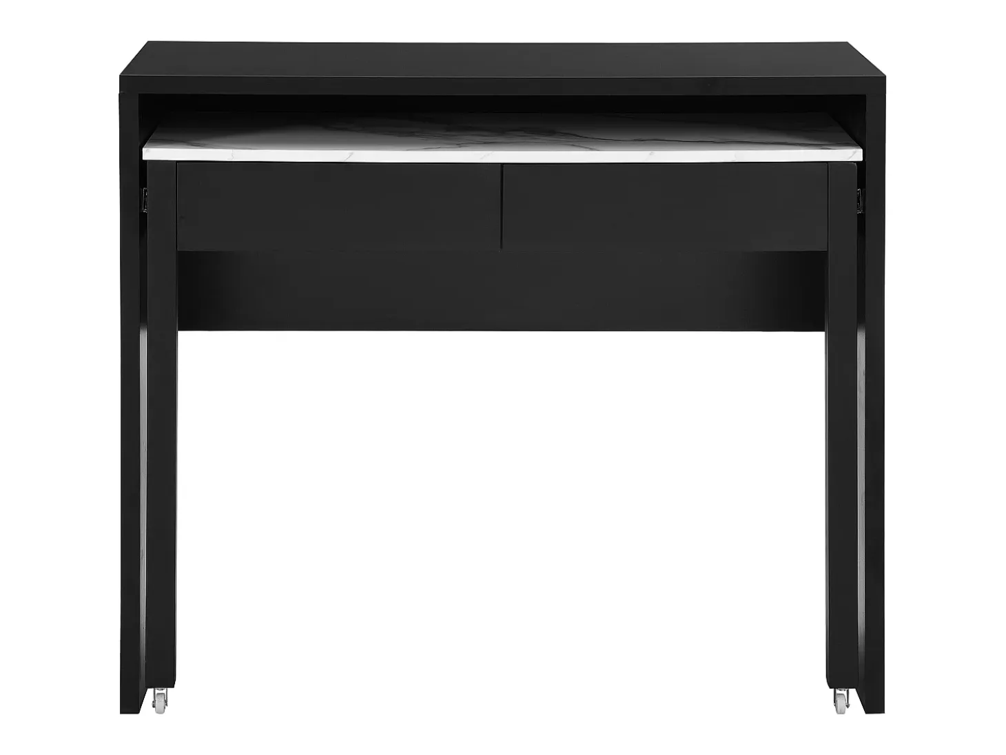 Escritorio consola extensible con 2 cajones negro y efecto mármol blanco - LOAVIA