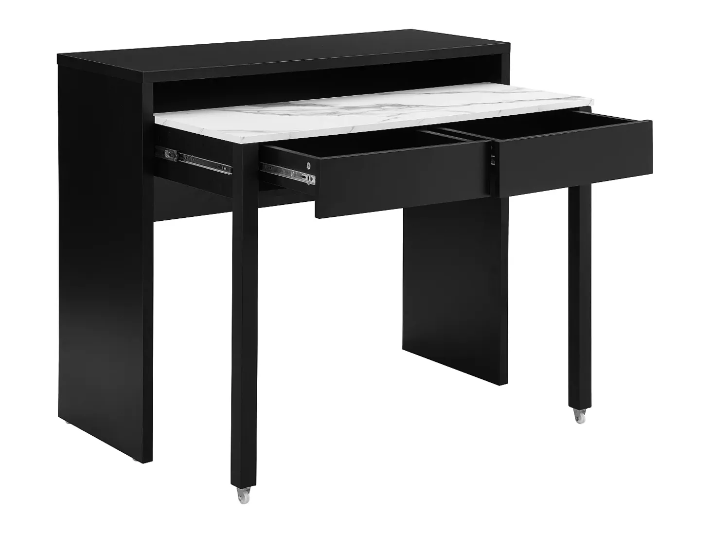 Escritorio consola extensible con 2 cajones negro y efecto mármol blanco - LOAVIA