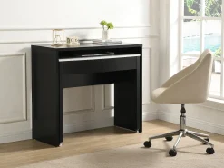Escritorio consola extensible con 2 cajones negro y efecto mármol blanco - LOAVIA