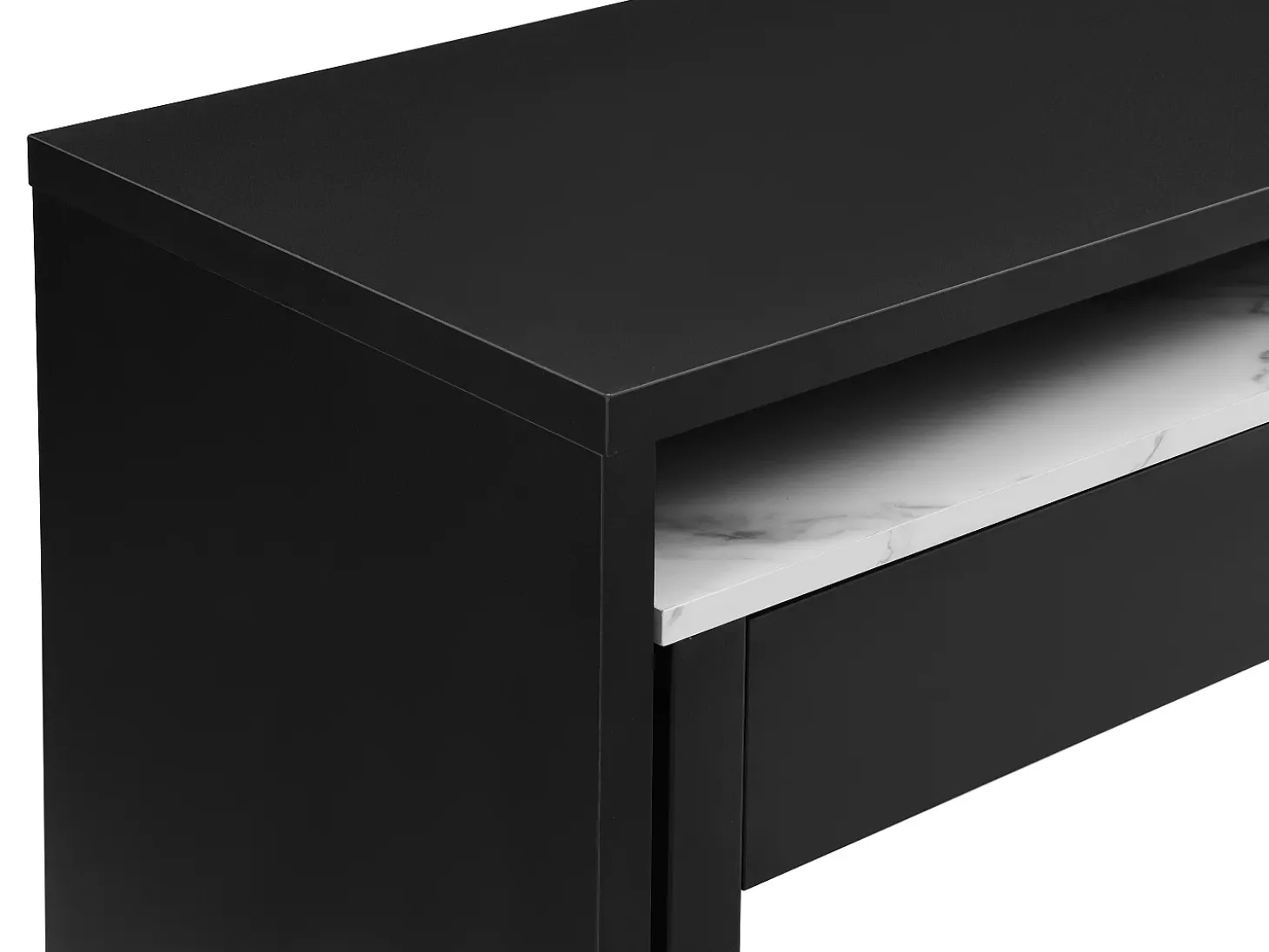 Escritorio consola extensible con 2 cajones negro y efecto mármol blanco - LOAVIA
