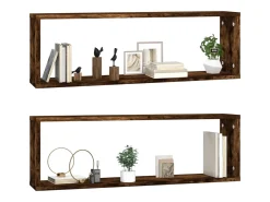 Estante cúbico de pared 2 uds madera roble ahumado 80x15x26,5cm