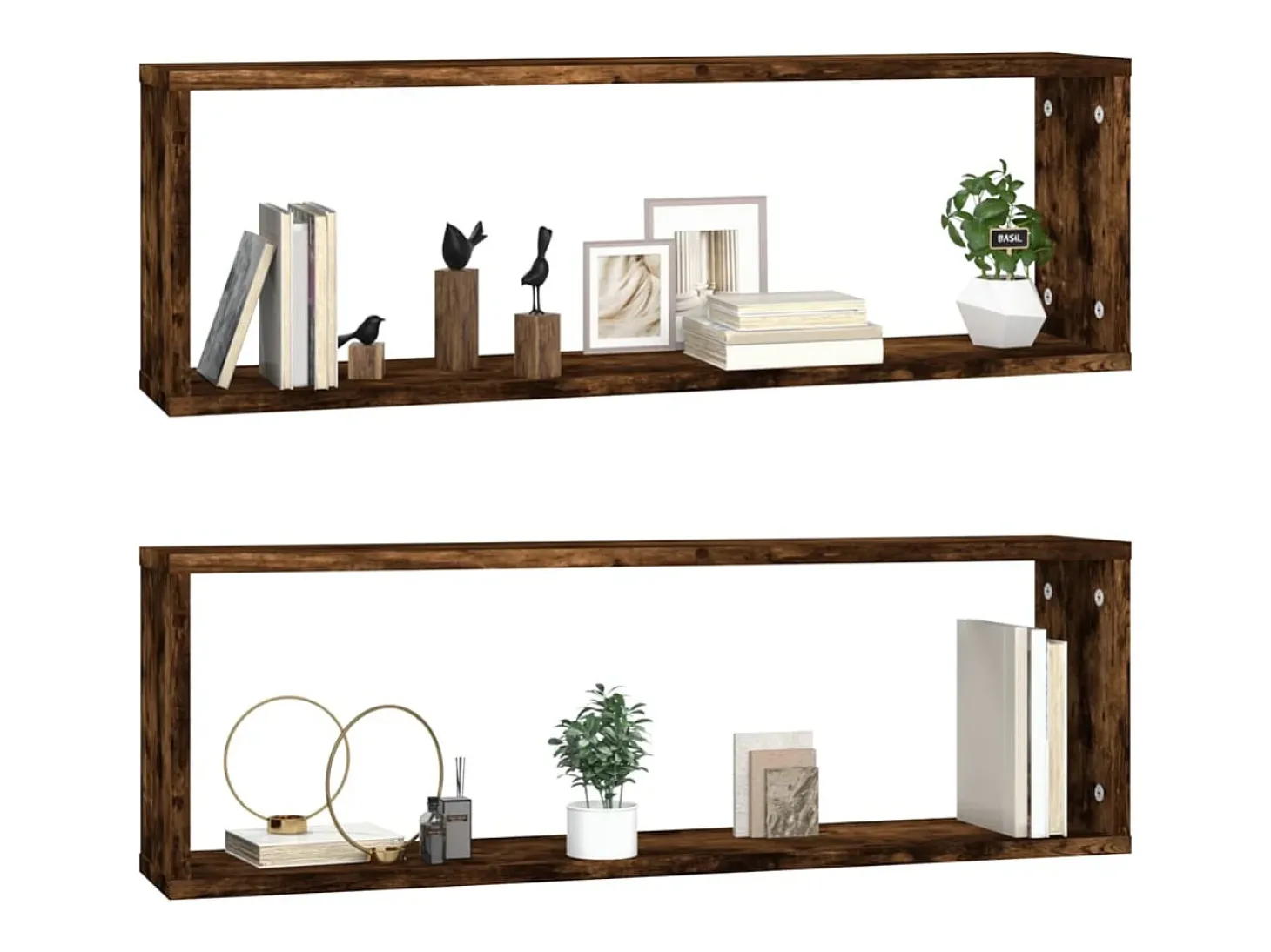 Estante cúbico de pared 2 uds madera roble ahumado 80x15x26,5cm