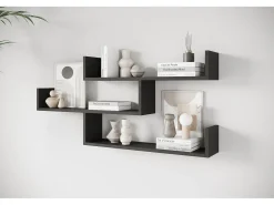 Estante colgante de tres niveles, estante de pared moderno para salón, 119 cm negro mate