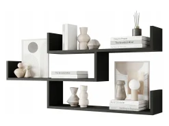 Estante colgante de tres niveles, estante de pared moderno para salón, 119 cm negro mate