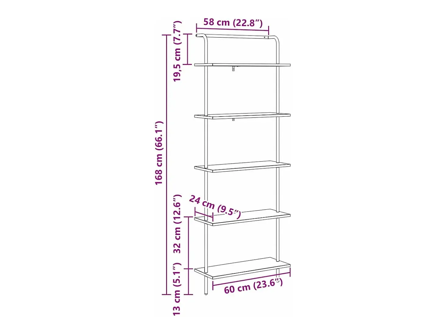 Estante de libros Roble artisan 60 x 24 x 168 cm