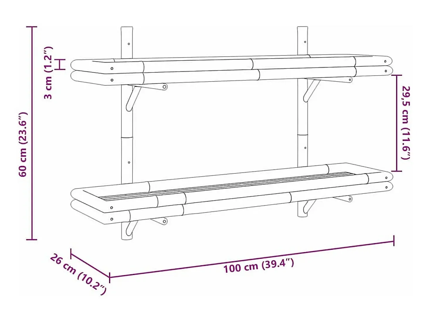 Estante de pared con balda marrón 100 x 26 x 60 cm Bambú