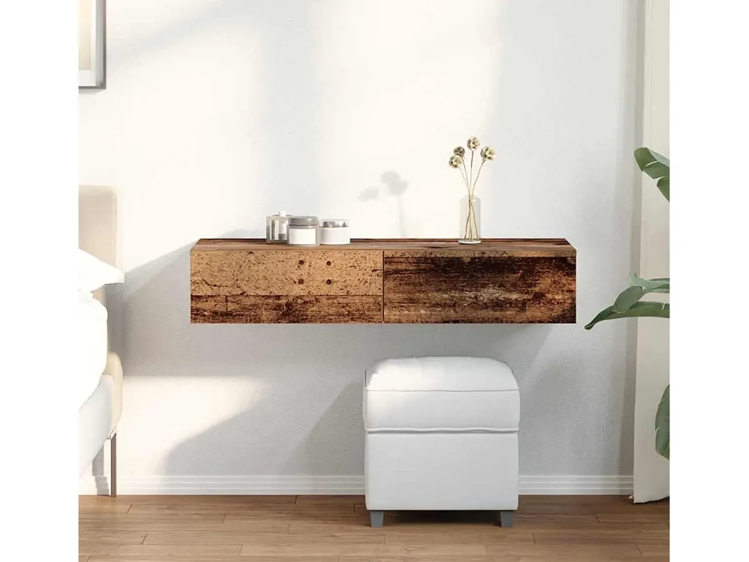 Estante de pared con cajones de madera vieja de ingeniería de madera