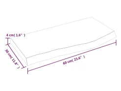Estante de pared 60x30x(2-4) cm madera maciza de roble sin tratar